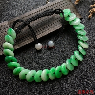 正品 冰糯种满绿阳绿缅甸玉石手串 翡翠A货辣绿平安扣手链男女款