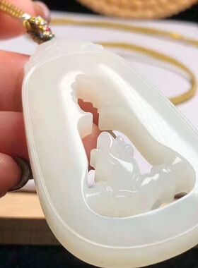 羊脂级悟道风观音青白玉佛公吊坠