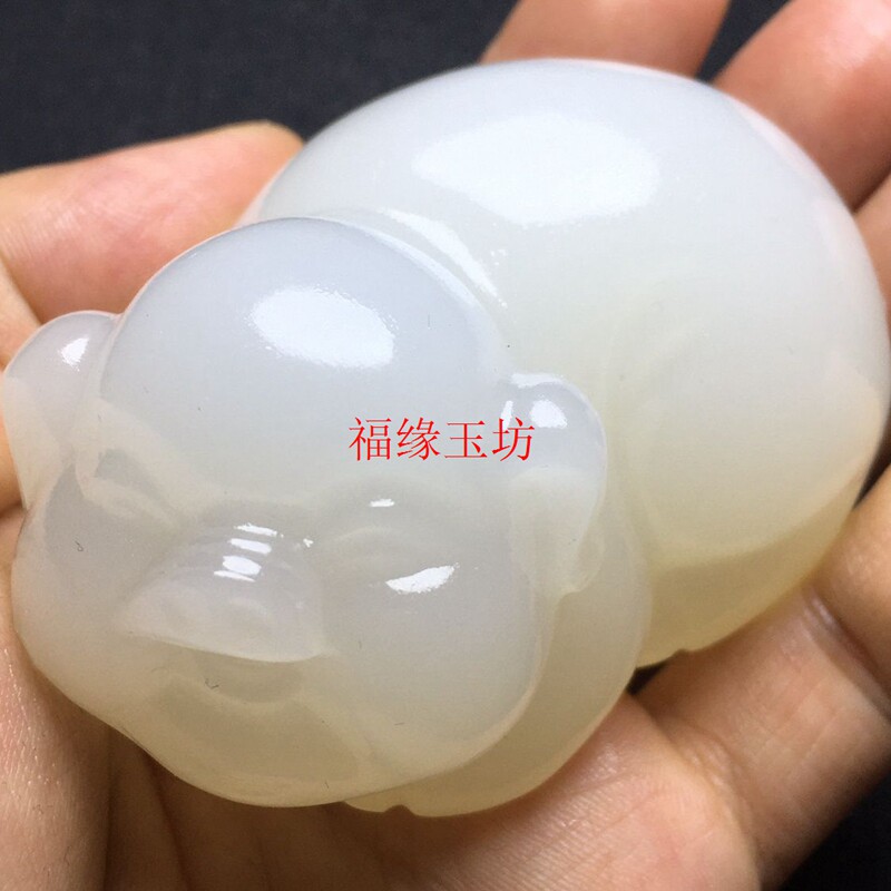 天然和田玉白玉生肖猪手把件挂件新疆且末料金猪发财猪阿富汗玉