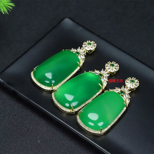 福缘玉坊原创设计满绿无事牌玉髓平安吊坠银冰润翡翠色阳绿女款