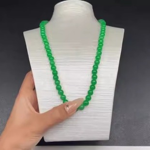 翡翠b货满绿绿珠玉石手链散珠珠子手串项链