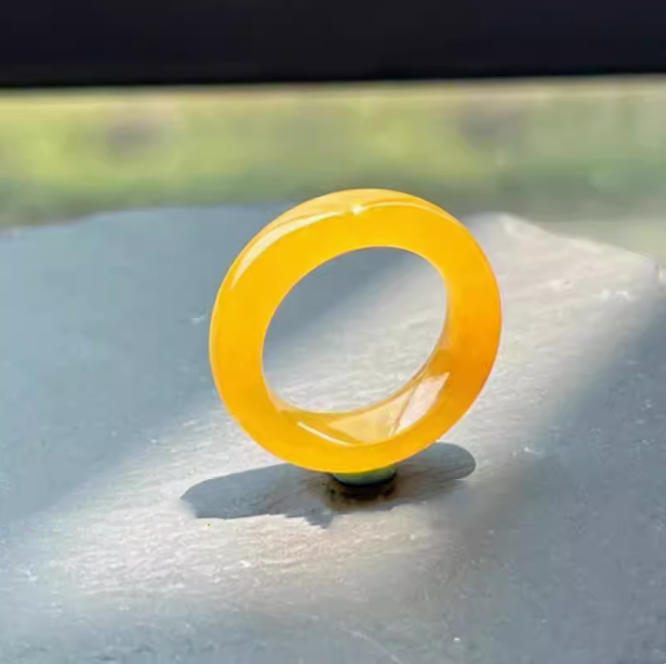 缅甸翡翠冰种黄翡戒指满色指环戒圈飘花尾戒男女款