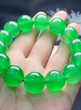 缅甸翡翠冰糯种帝王绿手串男女款