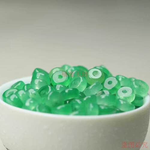 精品冰种干青翡翠平安扣8mm算盘珠满绿隔珠隔片手串项链配件