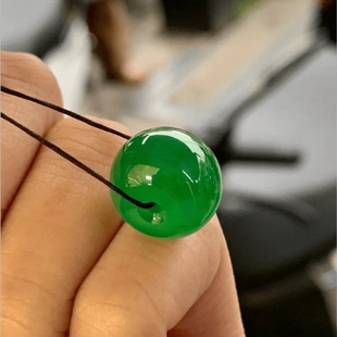 福缘玉坊缅甸老坑翡翠路路通吊坠冰种阳绿辣绿圆珠子女玉石锁骨坠