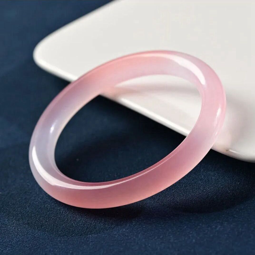 粉白手镯少女款金丝细圆条玉手镯