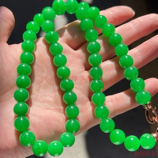 爆款精品翡翠色满绿项链冰种绿珠玉石阳绿圆珠珠串新中式国风女款
