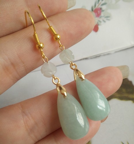 天然冰种翡翠A货玉耳环水滴耳坠