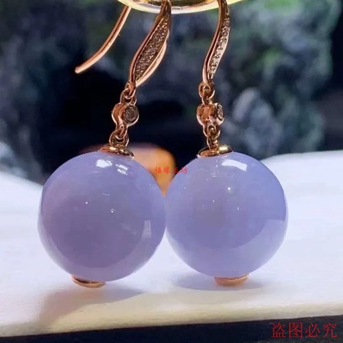 精品翡翠耳环18K金玉耳钉紫罗兰珠子紫色圆珠耳钩玉石耳坠耳饰