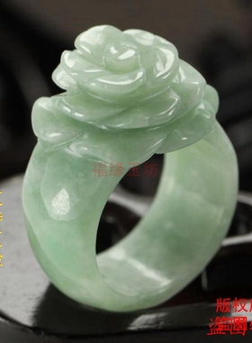 天然翡翠玫瑰花玉戒指百搭女饰品