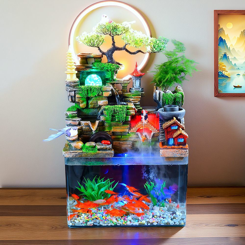 假山流水鱼缸招财风水轮生财摆件家用客厅小型循环水桌面鱼缸礼品,家居饰品,流水摆件,淘宝优惠券,粉丝福利购,淘宝优惠卷