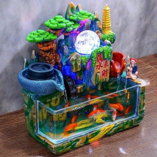 流水循环带鱼缸假山流水摆件喷泉