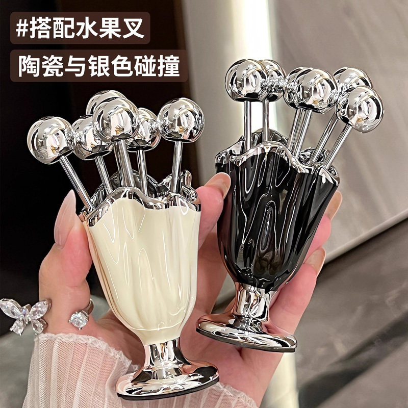 高颜值不锈钢水果叉套装