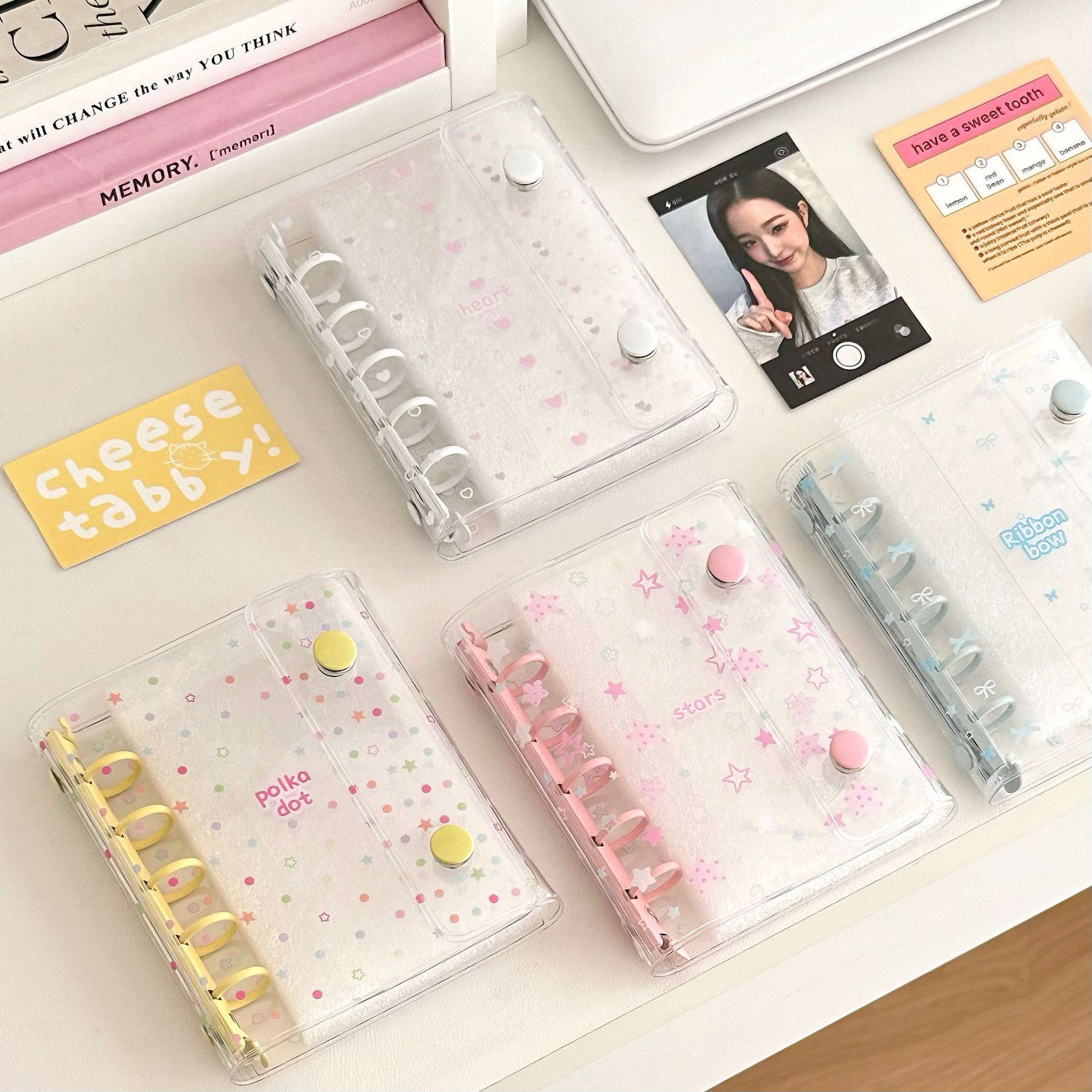 m5蝴蝶结星星双扣透明PVC软壳彩夹活页3寸拍立得相册咕卡本手帐本