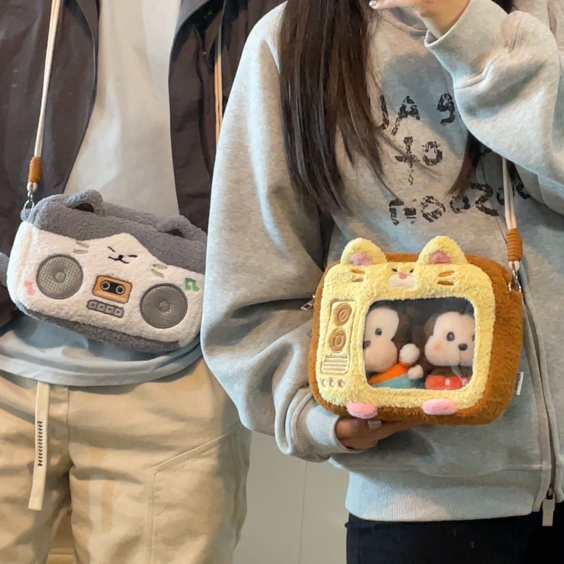 可爱ccd相机包斜挎包双娃包少女卡通收音机造型毛绒包便携卡片机