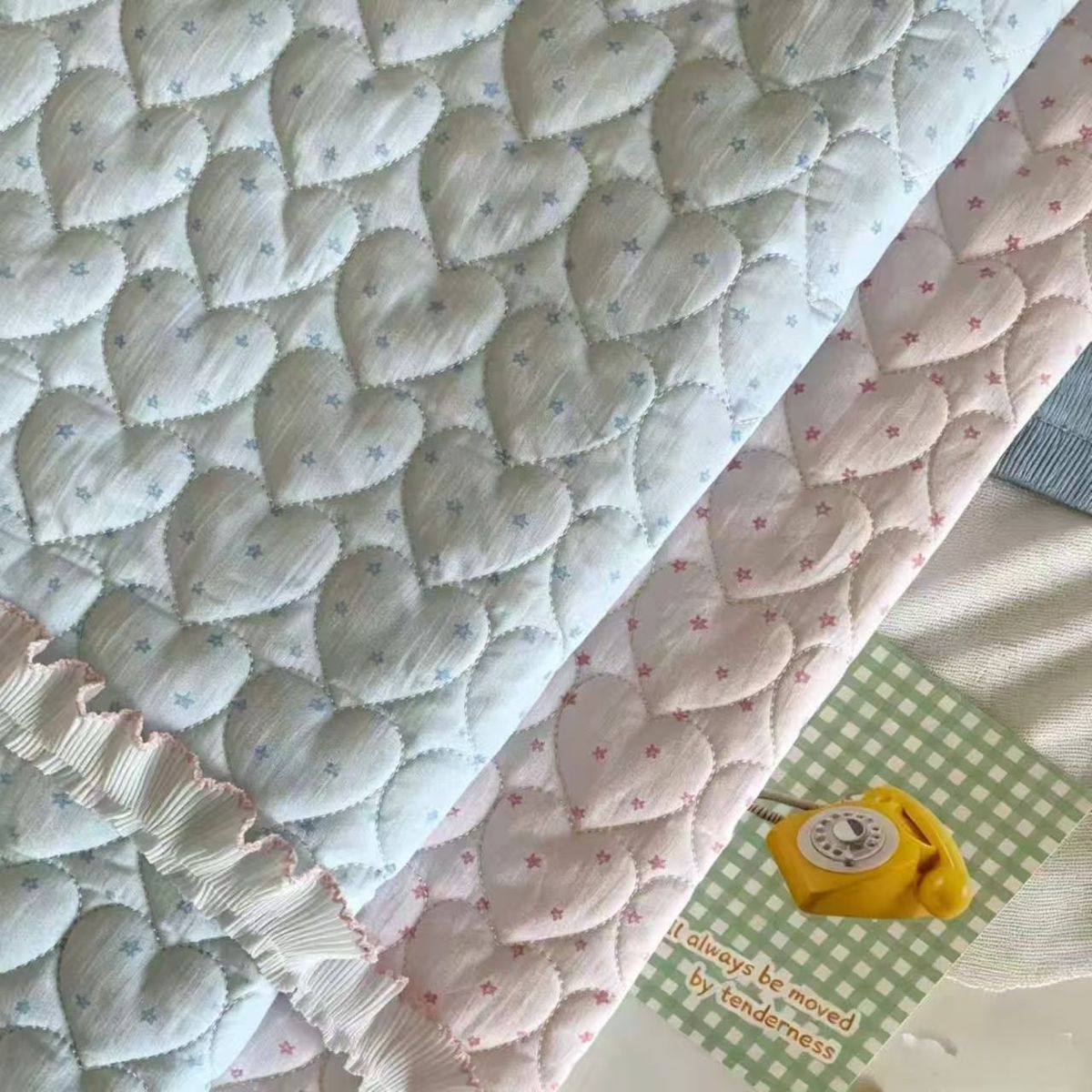 全棉印花爱心绗棉布料韩系ins五角星星面料家居服发饰童装包包diy
