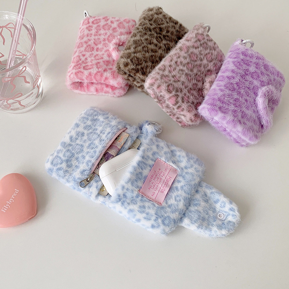 ins少女冬季毛茸茸豹纹钱包少女按扣零钱包银卡卡卡包挂件耳机包,节庆用品/礼品,创意零钱包,淘宝优惠券,粉丝福利购,淘宝优惠卷