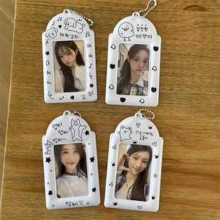 黑白简约线条小狗小猫3寸小卡卡套拍立得校园卡饭卡收纳展示挂件