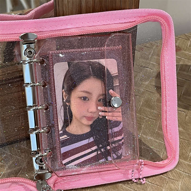 원래 INS 투명 반짝이 M5 루스 리프 카드 홀더 카드 가방 보관 가방 작은 카드 바 보관 액세서리 스냅 가방