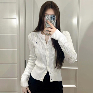 【三折现货】拉夫大麻花针织衫秋冬长袖开衫女小马标纯棉绞花毛衣