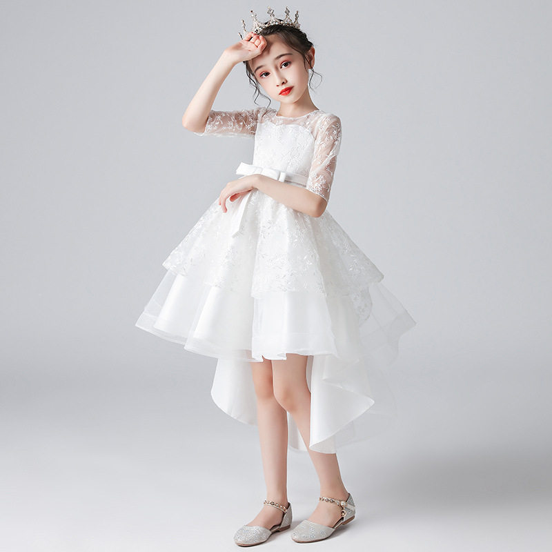 儿童燕尾婚纱礼服裙白色网纱蓬蓬公主裙中大女童演出服花童连衣裙