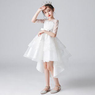 儿童燕尾婚纱礼服裙白色网纱蓬蓬公主裙中大女童演出服花童连衣裙