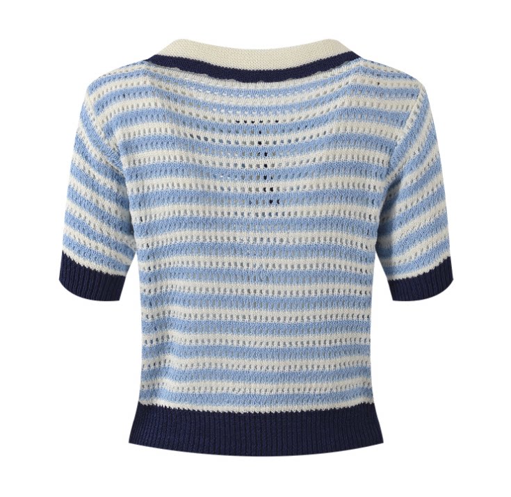 프렌치 로맨틱 틈새 대비 스트라이프 폴로 칼라 꽃 자수 통근 다재다능한 달콤한 연령 감소 반팔 탑 여름