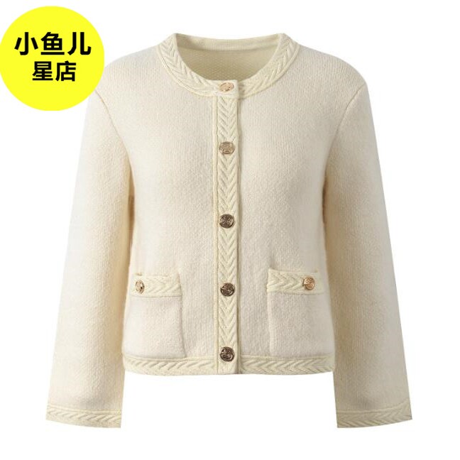 高端法式浪漫名媛小香风气质通勤百搭温柔风白色圆领短款上衣外套