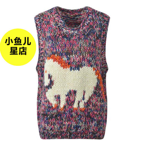 法式浪漫秋冬新款撞色小马提花时尚减龄百搭圆领马甲背心叠穿上衣