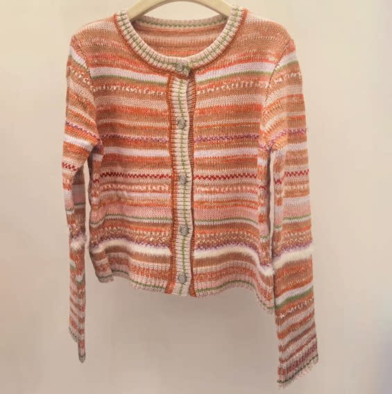 法式浪漫秋季新款小香风撞色条纹圆领温柔百搭针织开衫背心两件套