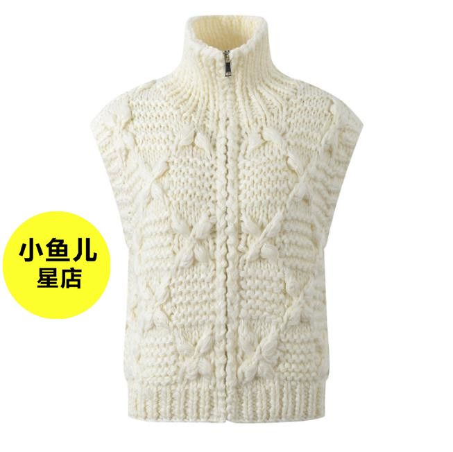 法式浪漫秋冬款设计感手工编织粗棒温柔百搭针织毛衣马甲背心上衣