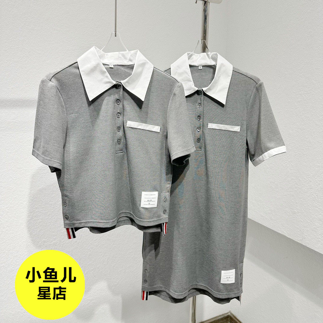 法式小众设计夏季polo领学院风减龄灰色连衣裙休闲时尚显瘦裙子女