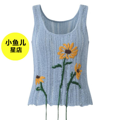 法式浪漫夏季款设计感立体钩花短款温柔减龄无袖针织吊带背心上衣