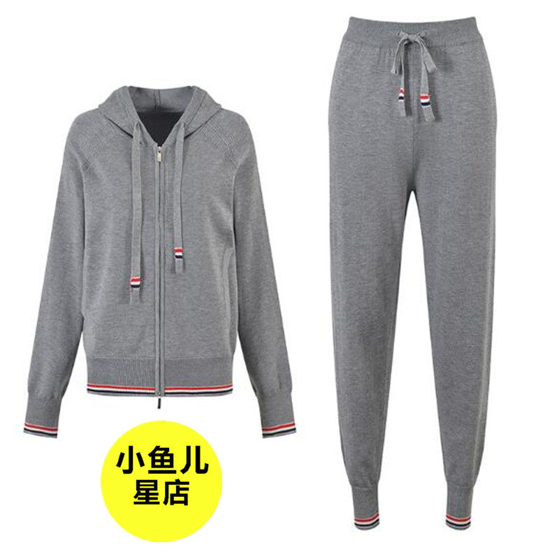 学院风针织撞色条纹连帽外套开衫