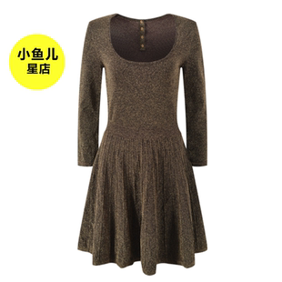 高端法式浪漫名媛小香气质时尚七分袖短款修身显瘦针织蓬蓬连衣裙