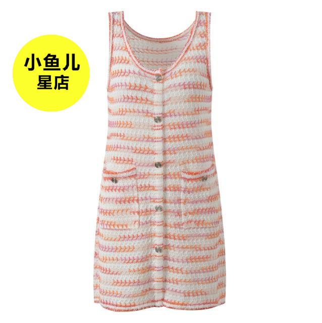 法式浪漫夏季设计感花呢渐变清新甜美时尚百搭无袖针织背心连衣裙