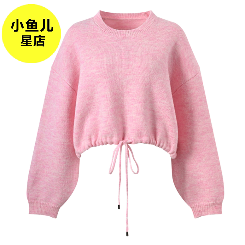 元品质 M家 早春法式设计感系带收腰短款针织衫慵懒宽松抽绳毛衣