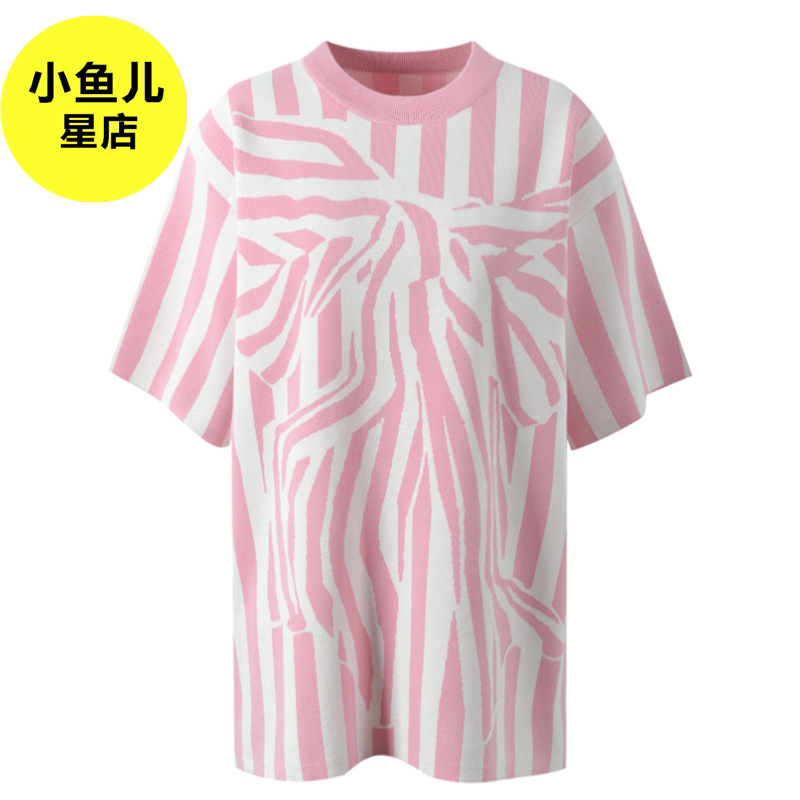 高端版小众设计感蝴蝶结中长款圆领短袖上衣夏季撞色时尚百搭T恤