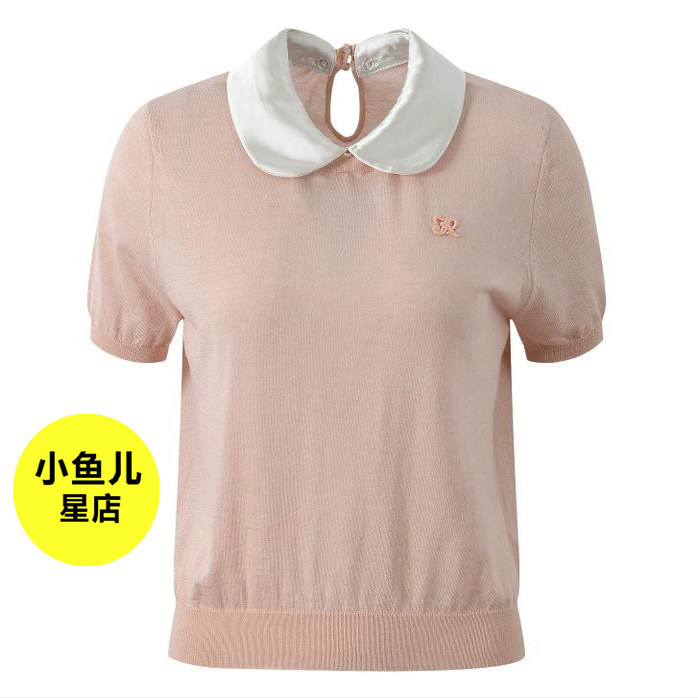 法式浪漫夏季款娃娃领减龄学院风撞色短款气质百搭短袖针织衫上衣
