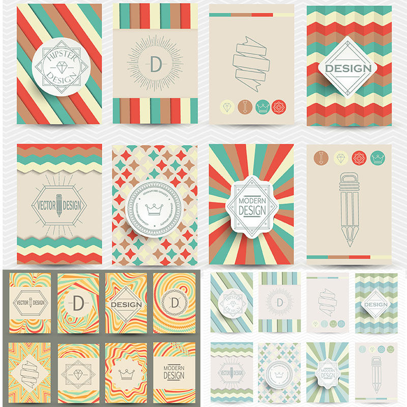 时尚现代几何线条卡片图案英文排版海报封面模板矢量平面设计素材