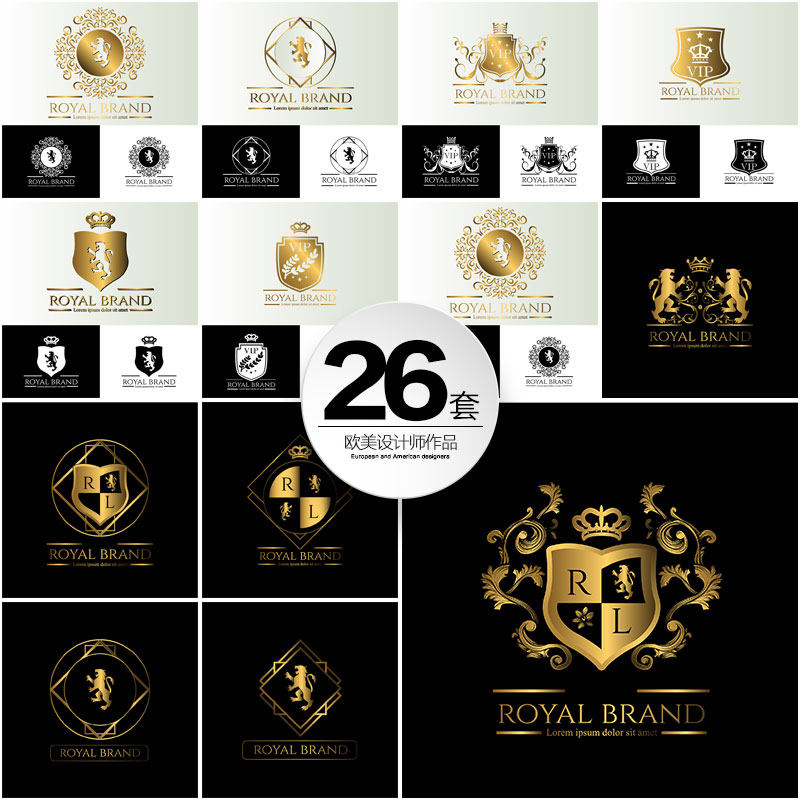 小奢华金色狮子vip徽标图标logo标志时尚品牌店标ai平面设计素材