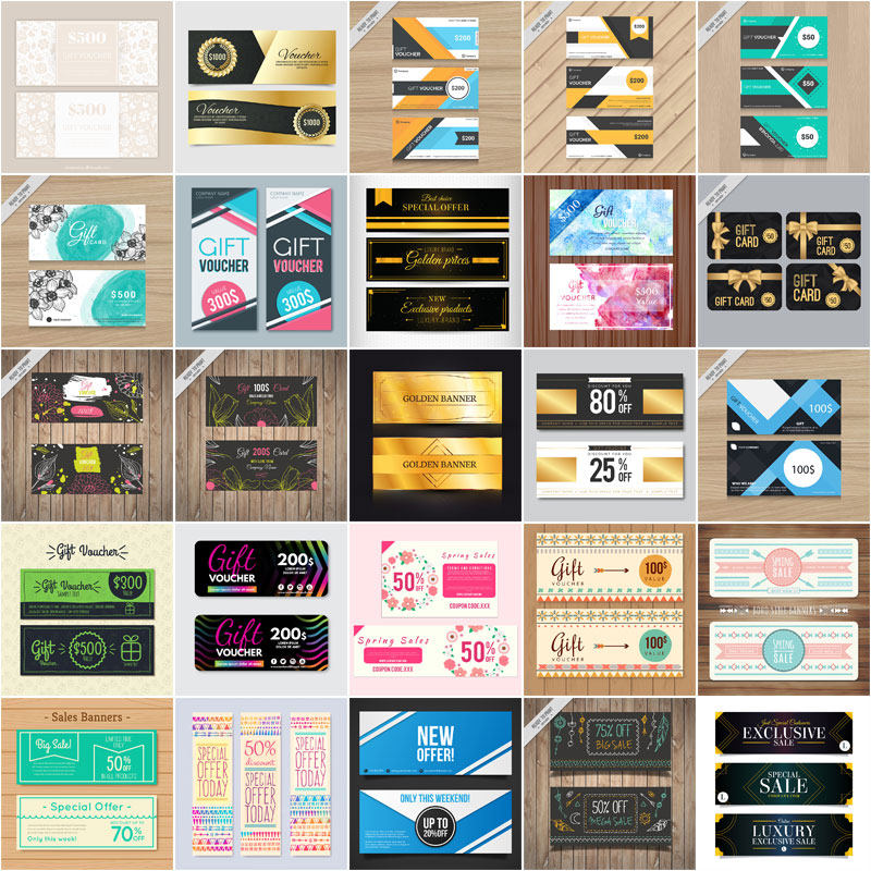 礼品卡优惠券横幅海报模板banner打折卡票券促销电商平面设计素材