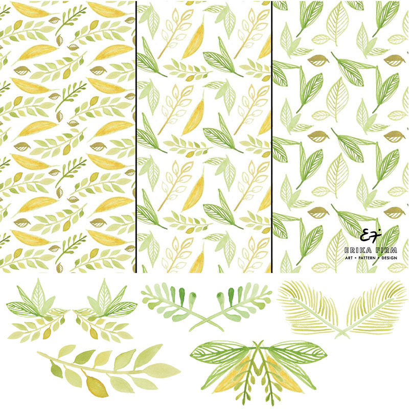 手绘水彩水墨黄绿色树叶花环免扣元素psd独立元素设计资源源文件