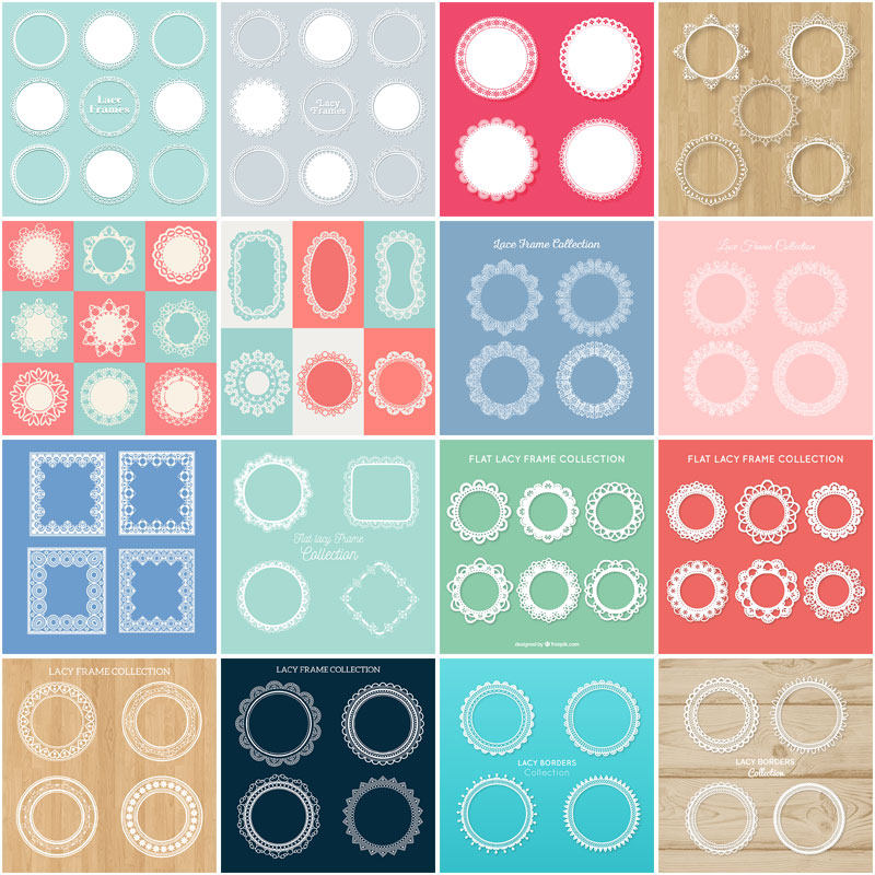 免扣蕾丝花环花纹花边EPS矢量PS元素AI平面设计素材镂空边框剪纸