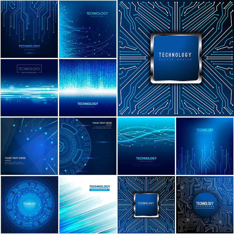 蓝色高清背景图库科技科幻电子元件未来几何线条平面设计素材矢量