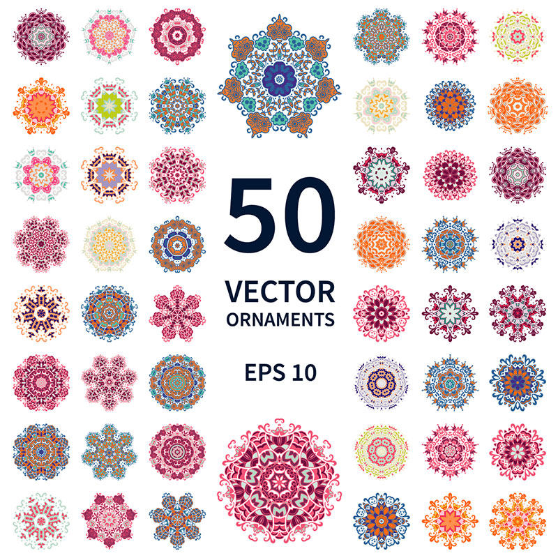 免扣花环花卉曼陀罗几何抽象ai矢量平面设计素材花纹装饰圆环背景