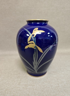 日本进口中古瓷器正品香兰社经典兰花帝王蓝花瓶花器（旧物）