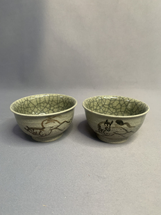 日本进口瓷器全新正品相马烧田代法桥作茶杯主人杯一对