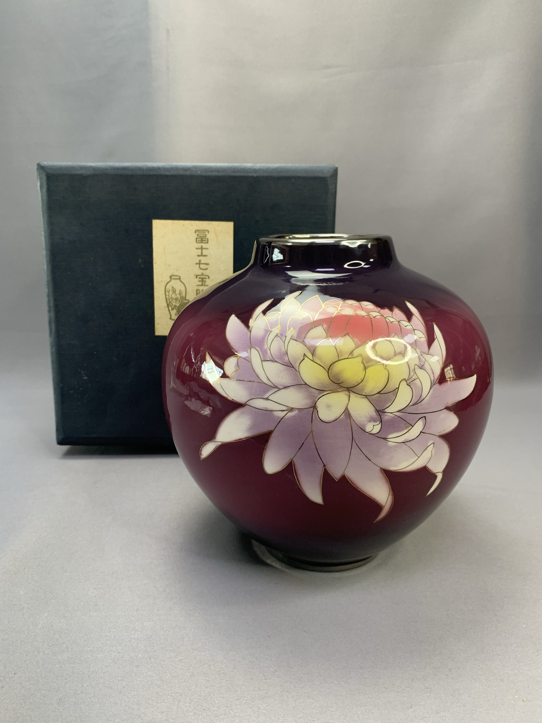 日本进口瓷器正品七宝烧花瓶花器居家摆件