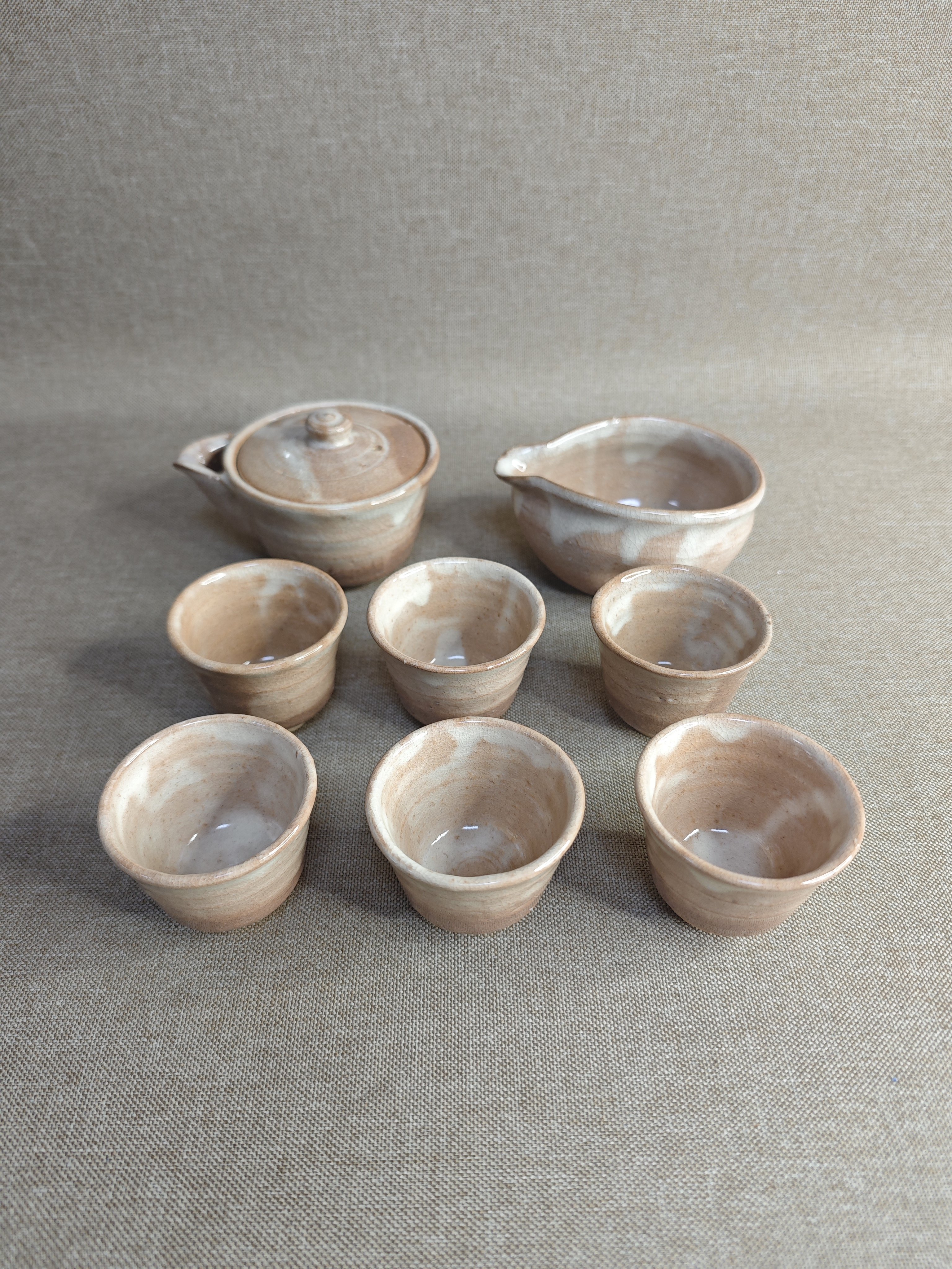 日本进口中古全新正品萩烧荣光作宝瓶茶具套200毫升(无盒)